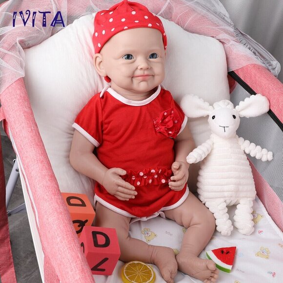 IVITA 21'' Silicone Reborn Girl Baby Floppy Silicone Smiling Newborn Baby Doll - Picture 6 of 7